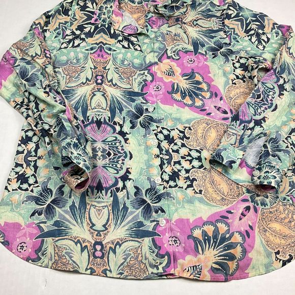 Chicos Linen Button Shirt Floral No Iron 3/4 Sleeve Casual Work Top 1 Medium - Picture 2 of 12